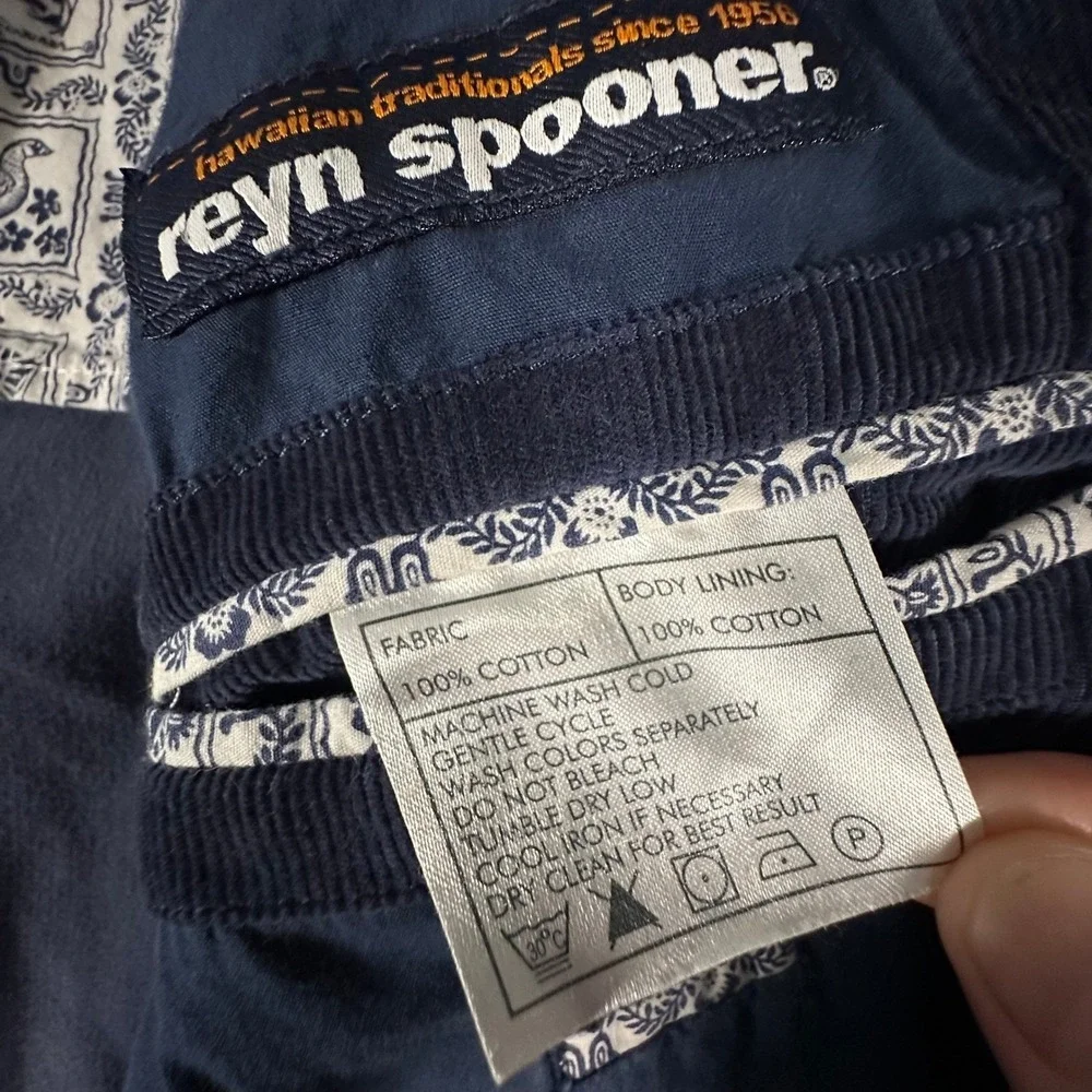 Reyn Spooner Corduroy Blazer Mens Size Large Navy Blue Cotton Floral Lining